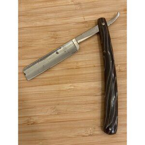 Vintage Clauss Straight Razor With Swirled Brown Handle & Stainless Steel Blade